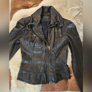 All Saints Black Leather Asymmetric Moto Belvedere Jacket US Size 4